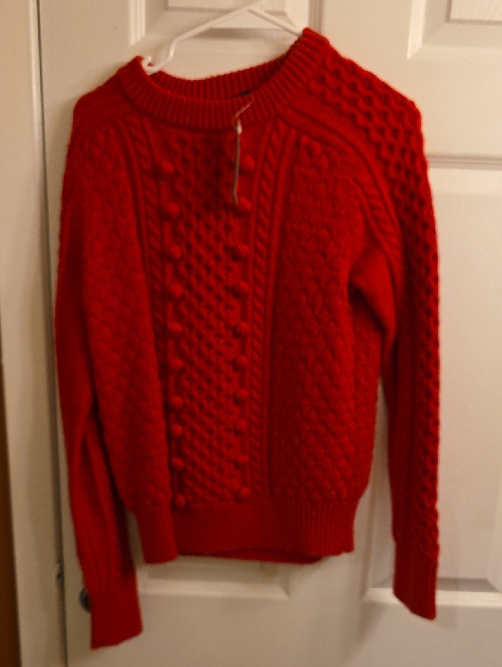 J. Crew Bright Red Cable-Knit Crewneck Sweater